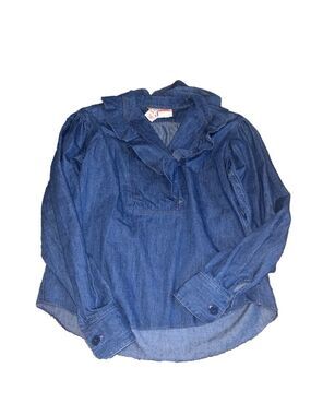 Vintage 1980s Bis by Gene Ewing  Lightweight Denim Shirt Ruffle Collar Size 36 S